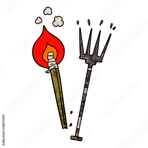 cartoon pitchfork and burning brand
