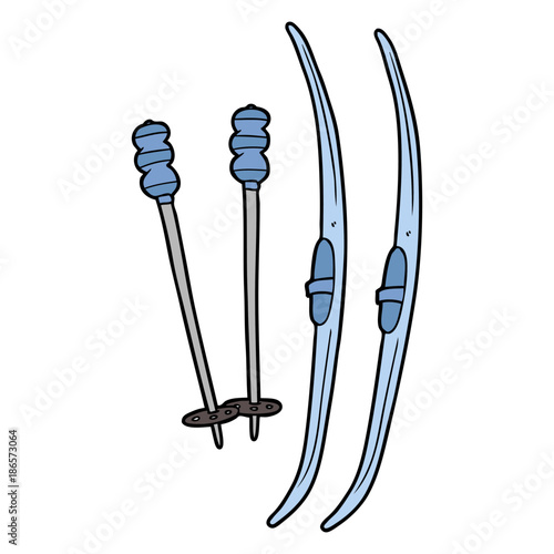 cartoon skis and poles