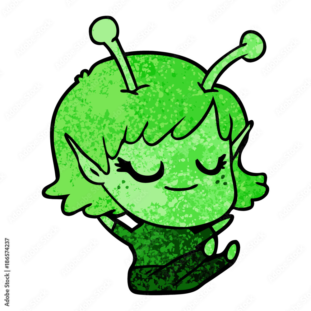 smiling alien girl cartoon sitting smiling alien girl cartoon sitting