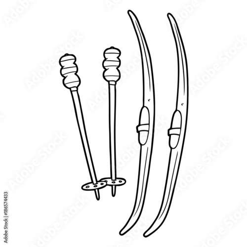 cartoon skis and poles