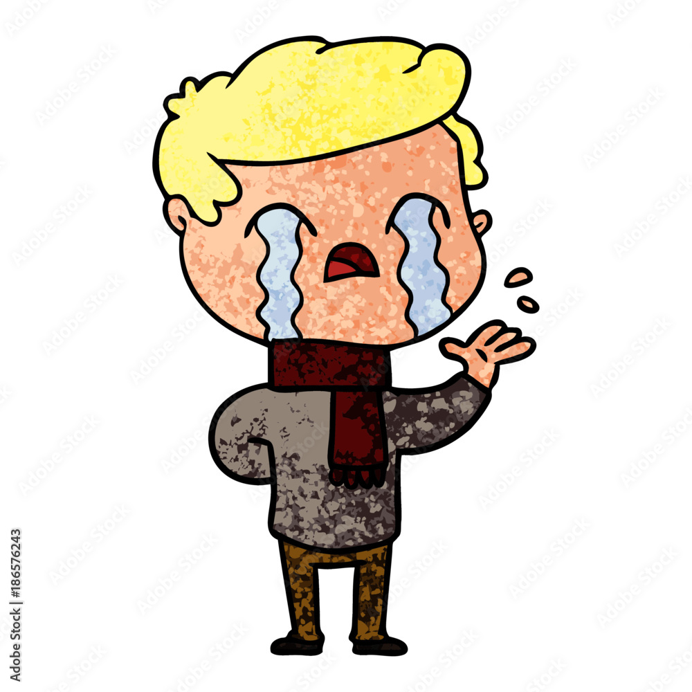 cartoon man crying wearing winter scarf cartoon man crying wearing winter scarf