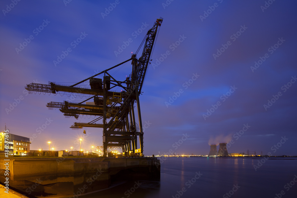 Container Harbor And Power Station At Night