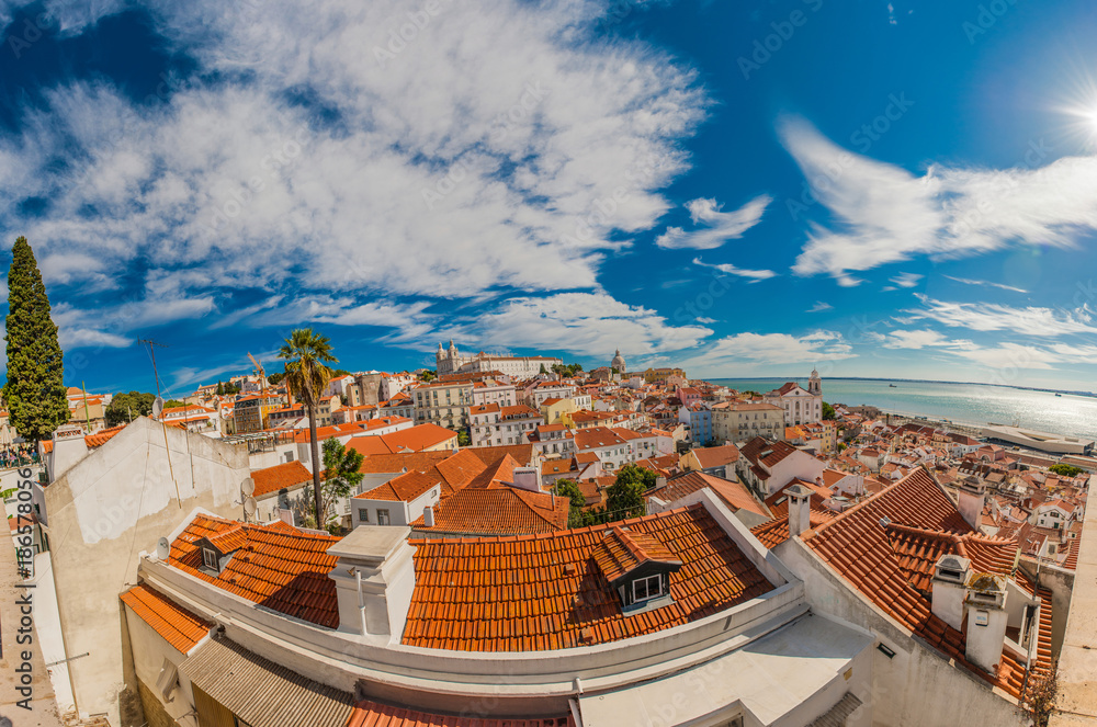 Portugal Lisbon panorama view of the city, roof tops from high point