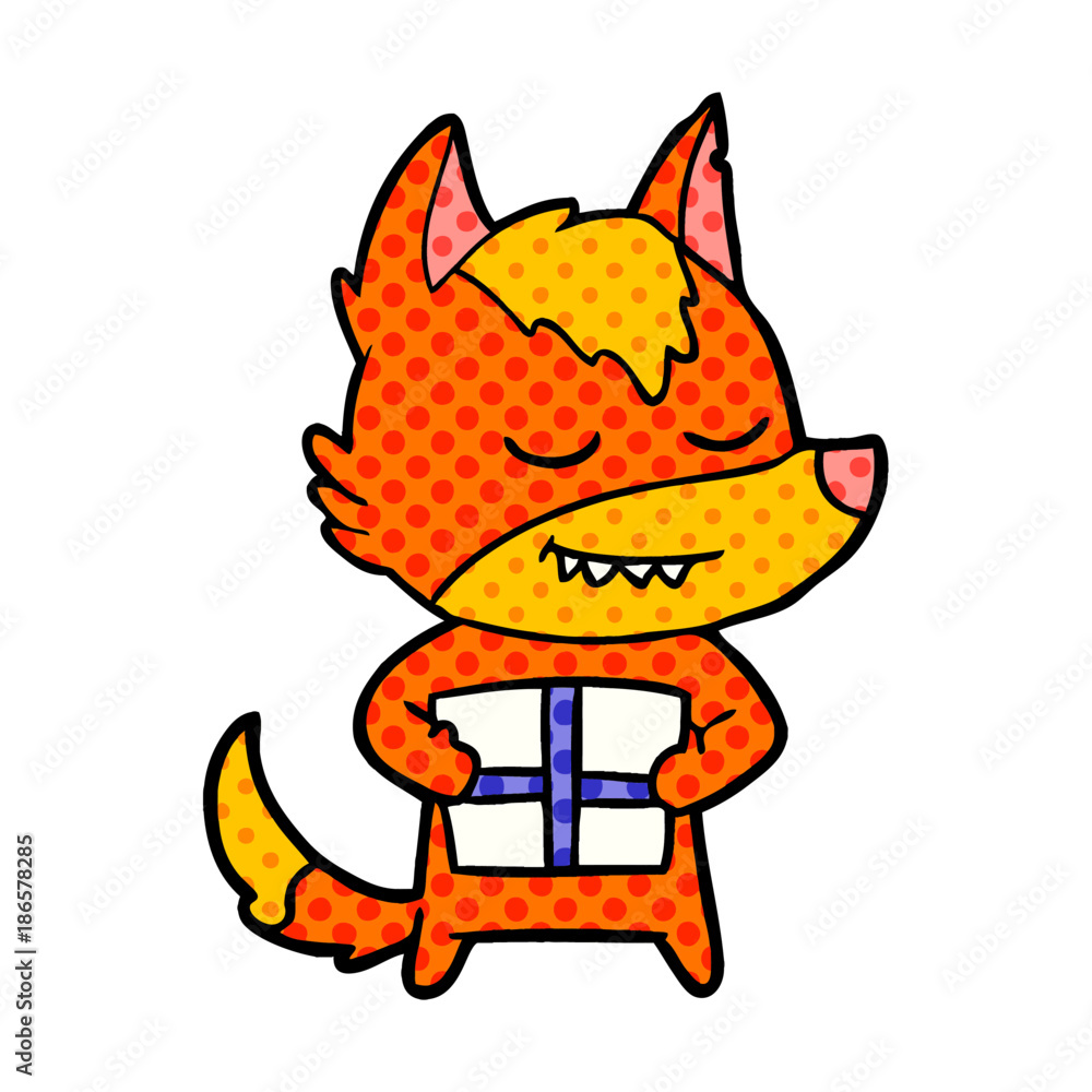 fox cartoon character with present fox cartoon character with present