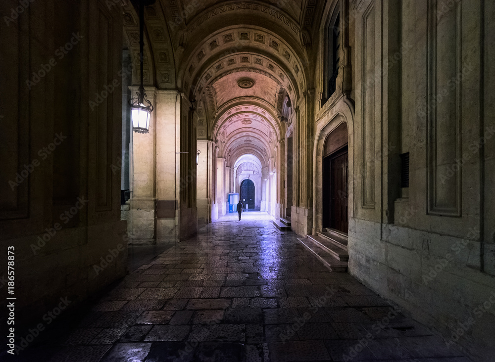 Ancient arcades of Valletta. Malta.