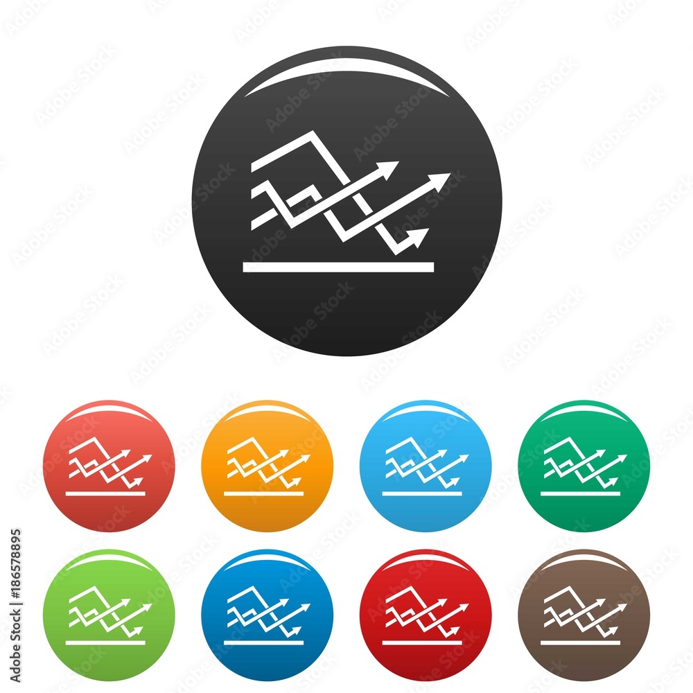 Line chart icons set in simple style many color circle isolated on white background Line chart icons set in simple style many color circle isolated on white background
