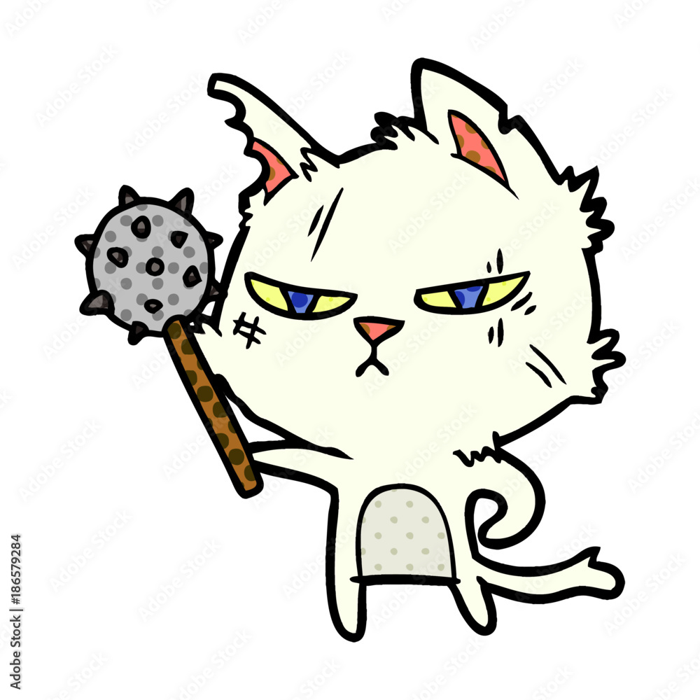 Fototapeta premium tough cartoon cat with mace