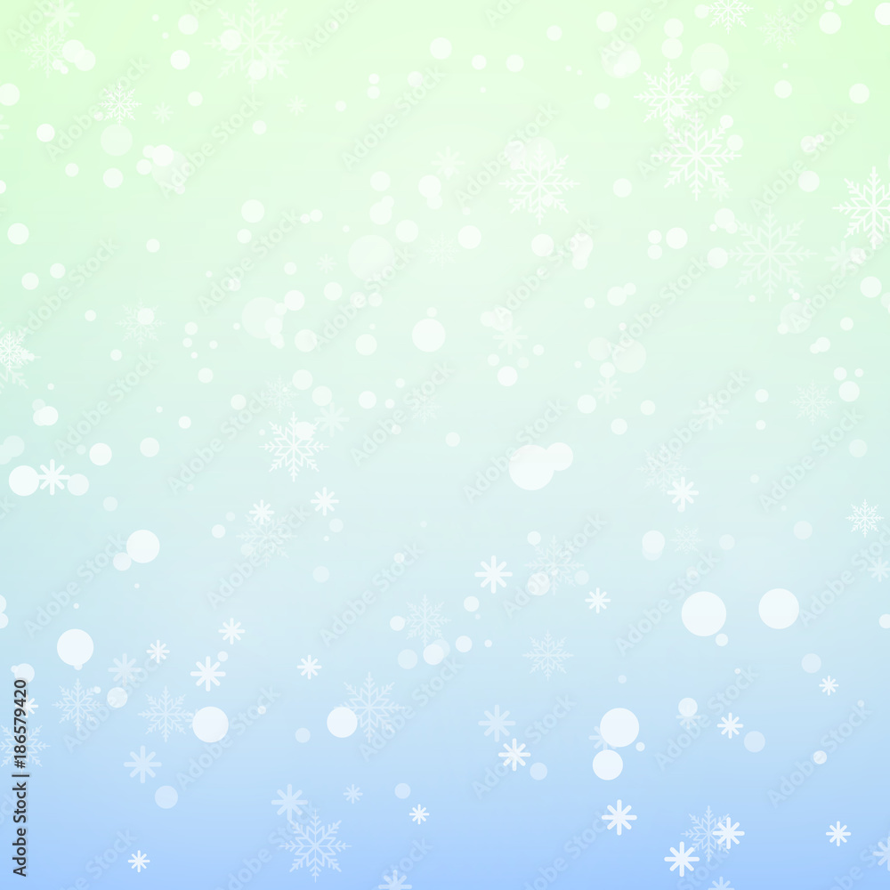 Christmas background with falling snowflakes on blue. Vector