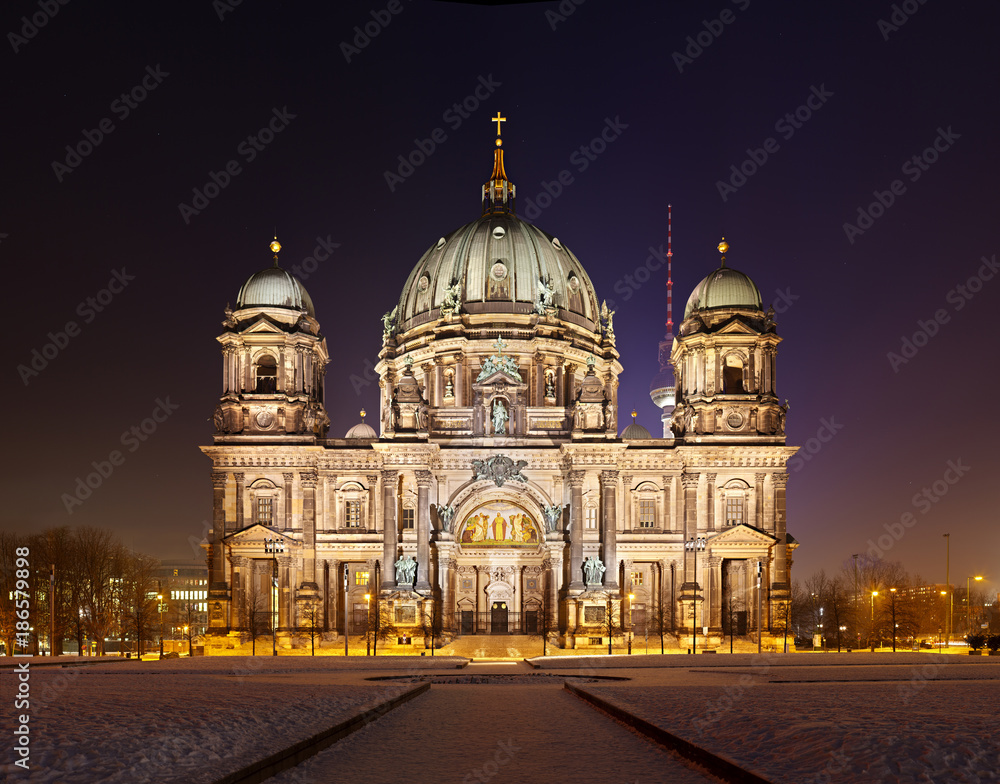 Berlin Cathedral At Night Panorama