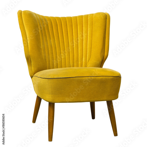 Old vintage yellow chair isolated on white photo