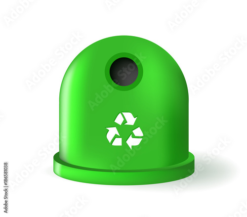 Cute Green Recycle Garbage Can Icon on White Background . Isolated Vector Element