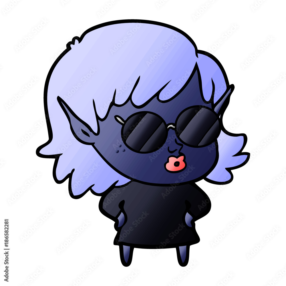 Fototapeta premium pretty cartoon elf girl with sunglasses