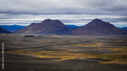 A road in the middle of a valley in Iceland