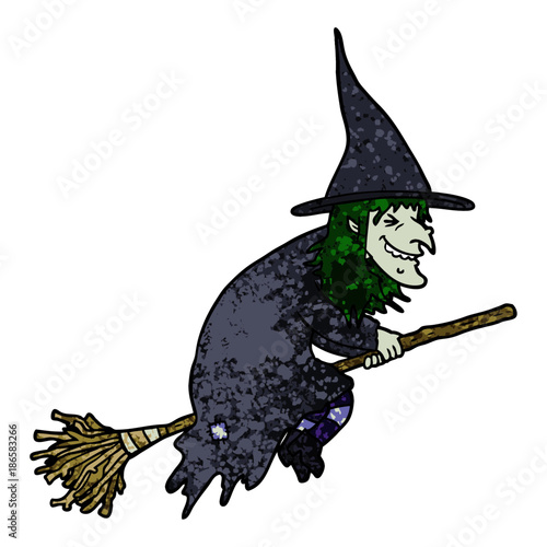 cartoon witch on broom