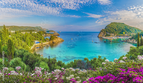 Panoramic view of Paleokastritsa lagoon bay on Corfu island, Greece