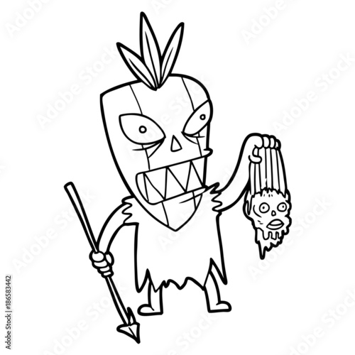 cartoon tribesman with shrunken head