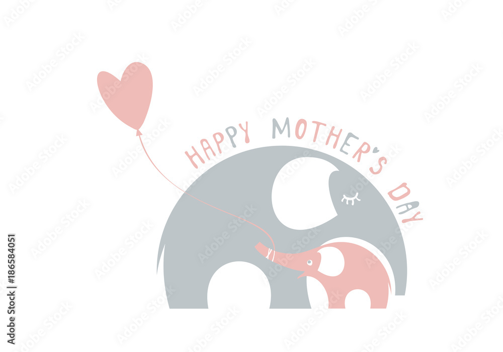 Happy Mothers Day. Cute elephants. Happy Mothers Day. Cute elephants.
