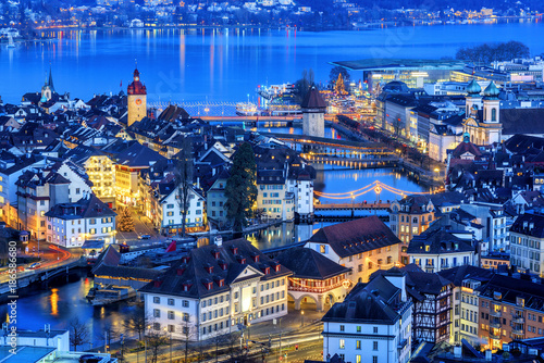 Lucerne Old town illuminated on Christmas, Switzerland