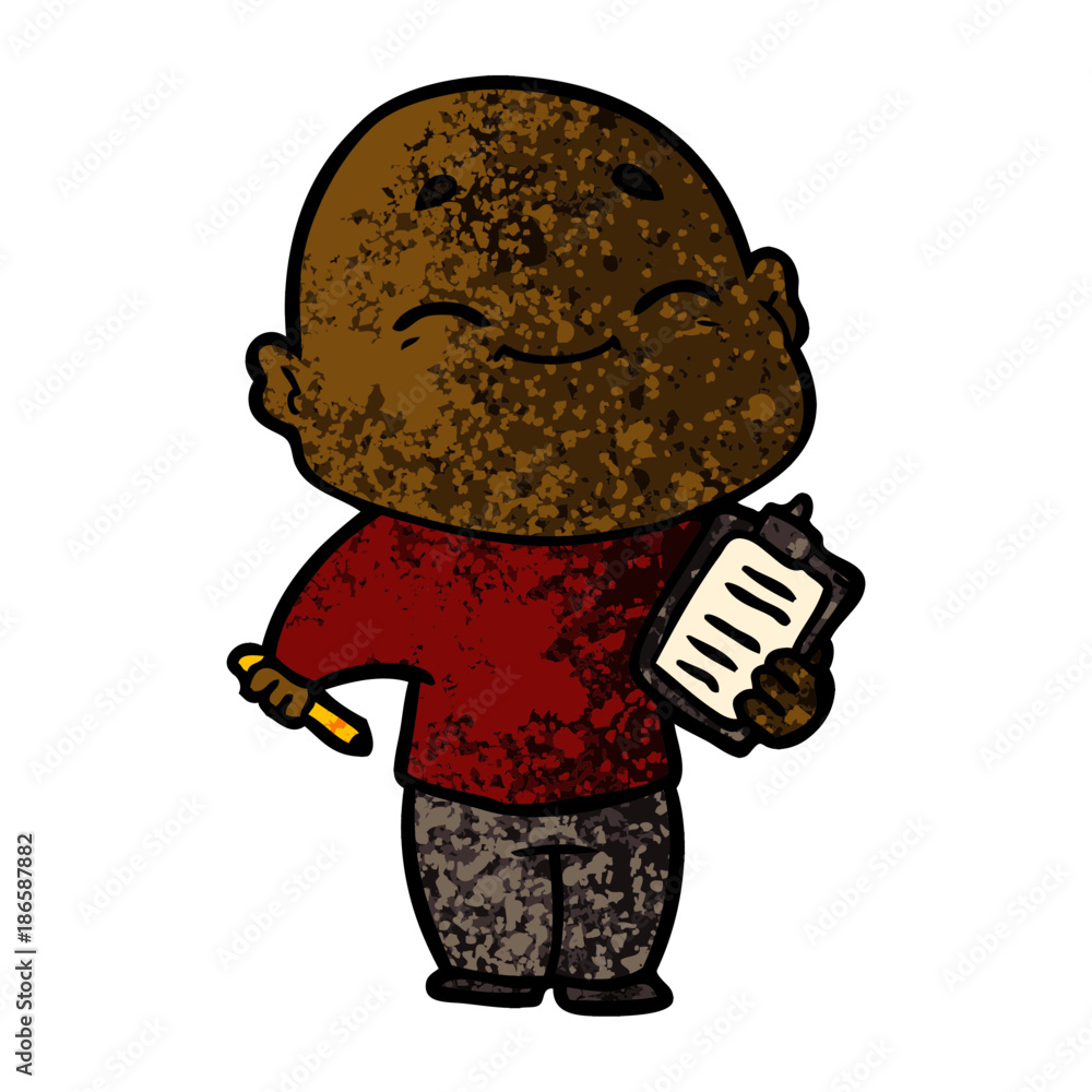 happy cartoon bald man