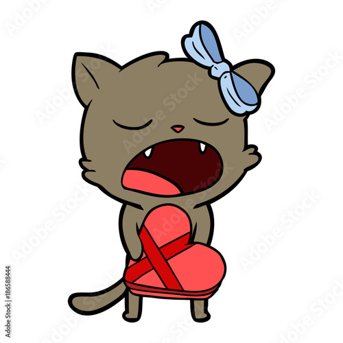 cartoon cat with valentines gift © lineartestpilot