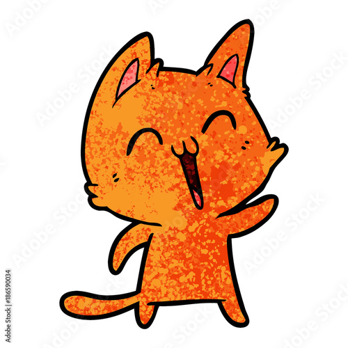 happy cartoon cat meowing