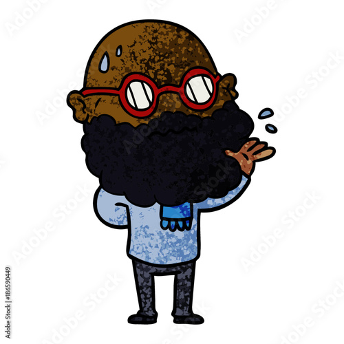 cartoon worried man with beard and spectacles