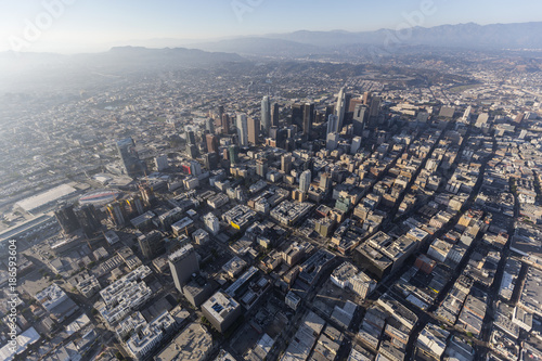 Fototapeta Naklejka Na Ścianę i Meble -  Aerial view of urban downtown streets and buildings in Los Angeles, California.