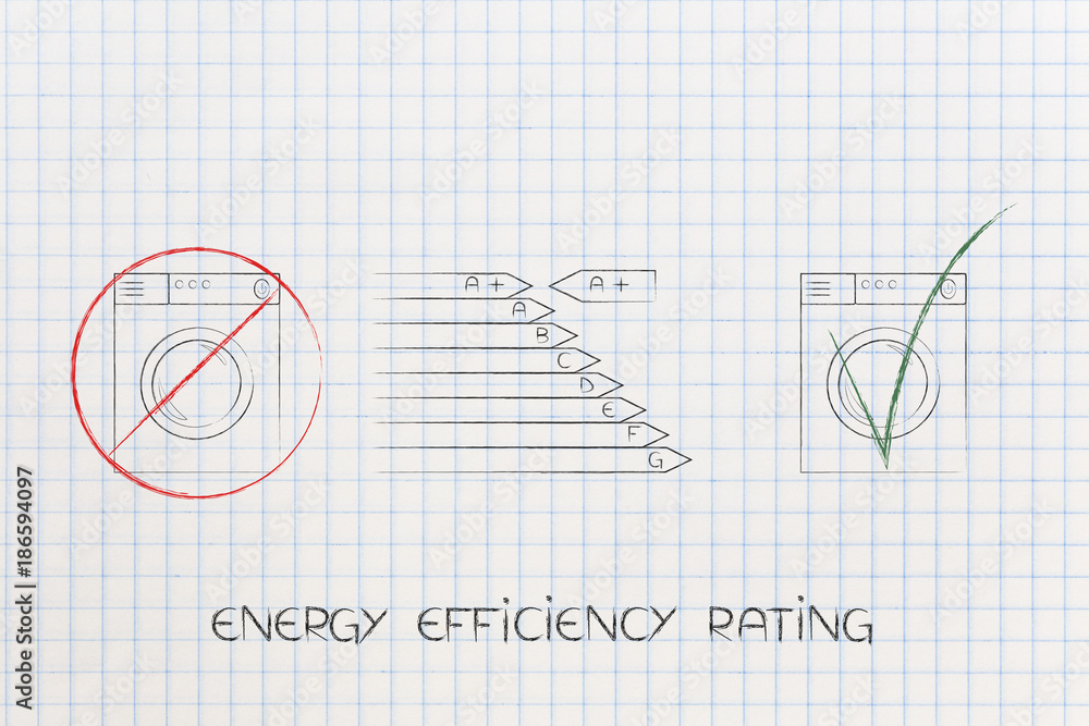 energy efficiency rating chart among crossed out inefficient fridge and ticked off new one energy efficiency rating chart among crossed out inefficient fridge and ticked off new one