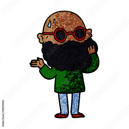 cartoon worried man with beard and sunglasses