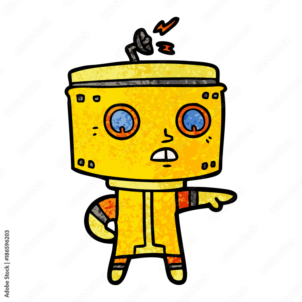 cartoon robot accusing cartoon robot accusing
