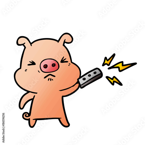 cartoon grumpy pig with remote control