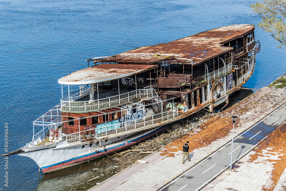 Belgrade, Serbia October 16, 2014: Abandoned ships in Belgrade