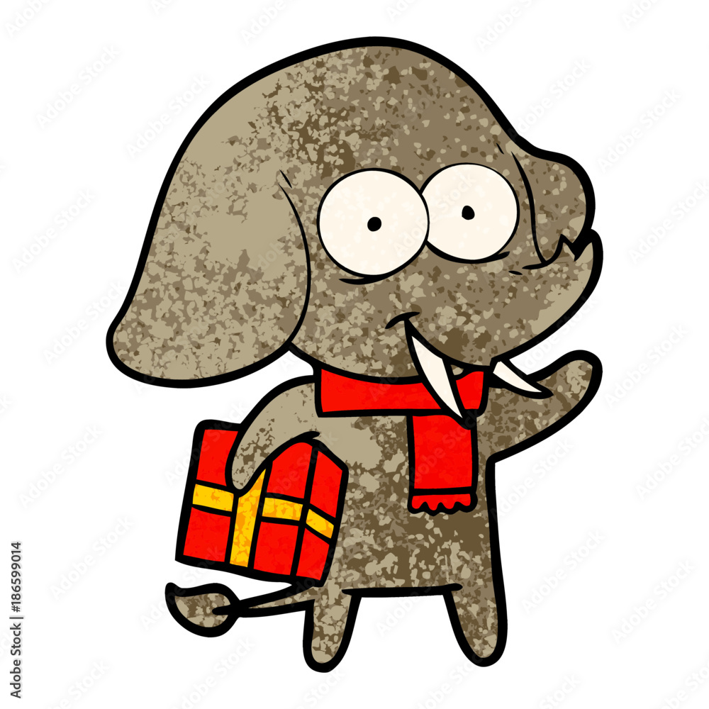 happy cartoon elephant with present happy cartoon elephant with present