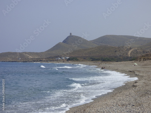 Algarrobico en Cabo de Gata, playa española de Carboneras,Mojácar. Situada en Cabo de Gata-Níjar conocida por un hotel ilegal