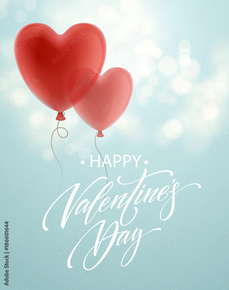 Balloon Hearts holiday illustration of flying red balloon hearts. Valentines Day or Wedding invitation festive decoration. Vector