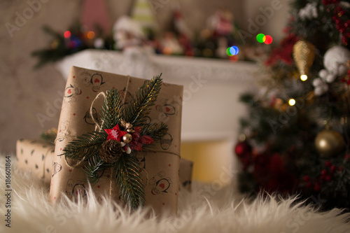 .gifts near the Christmas tree photo