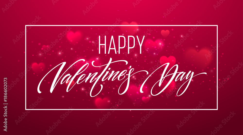 Happy Valentines Day Lettering card design. Vector illustration