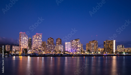 Waikiki beach skyline at night