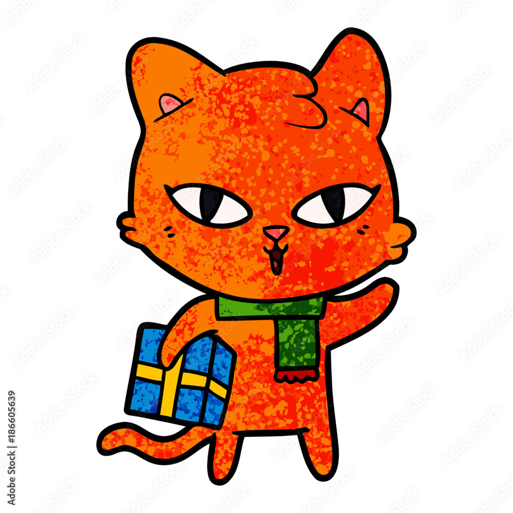 cartoon cat with a present cartoon cat with a present