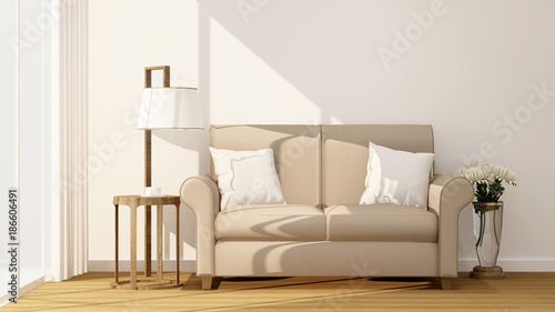 Living room and balcony for artwork room for rent or residence - Interior Design - 3D Rendering