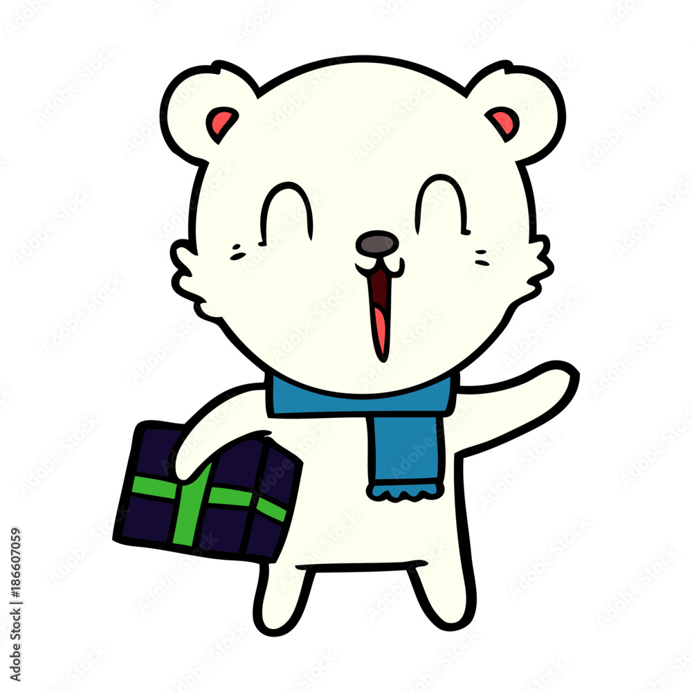 polar bear with christmas present cartoon polar bear with christmas present cartoon