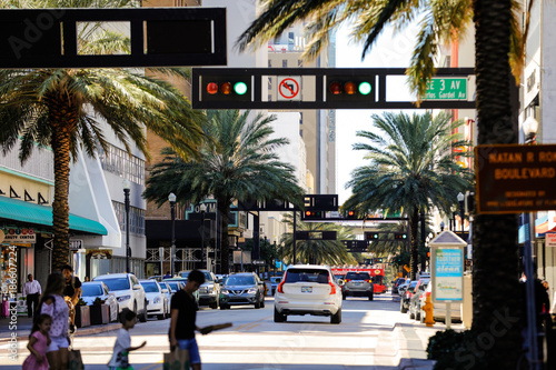 Image city scene Downtown Miami Flagler street facing west