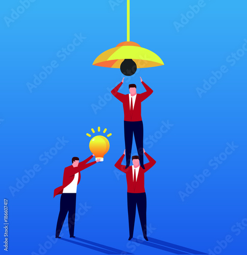 Concept team, teamwork to replace broken bulbs