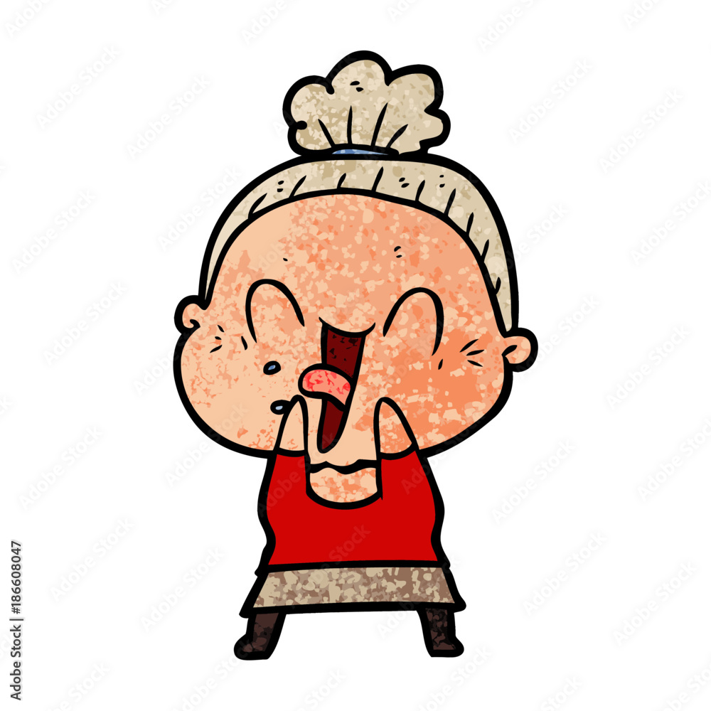 cartoon happy old woman