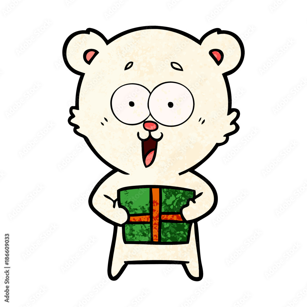 polar bear with christmas present cartoon polar bear with christmas present cartoon