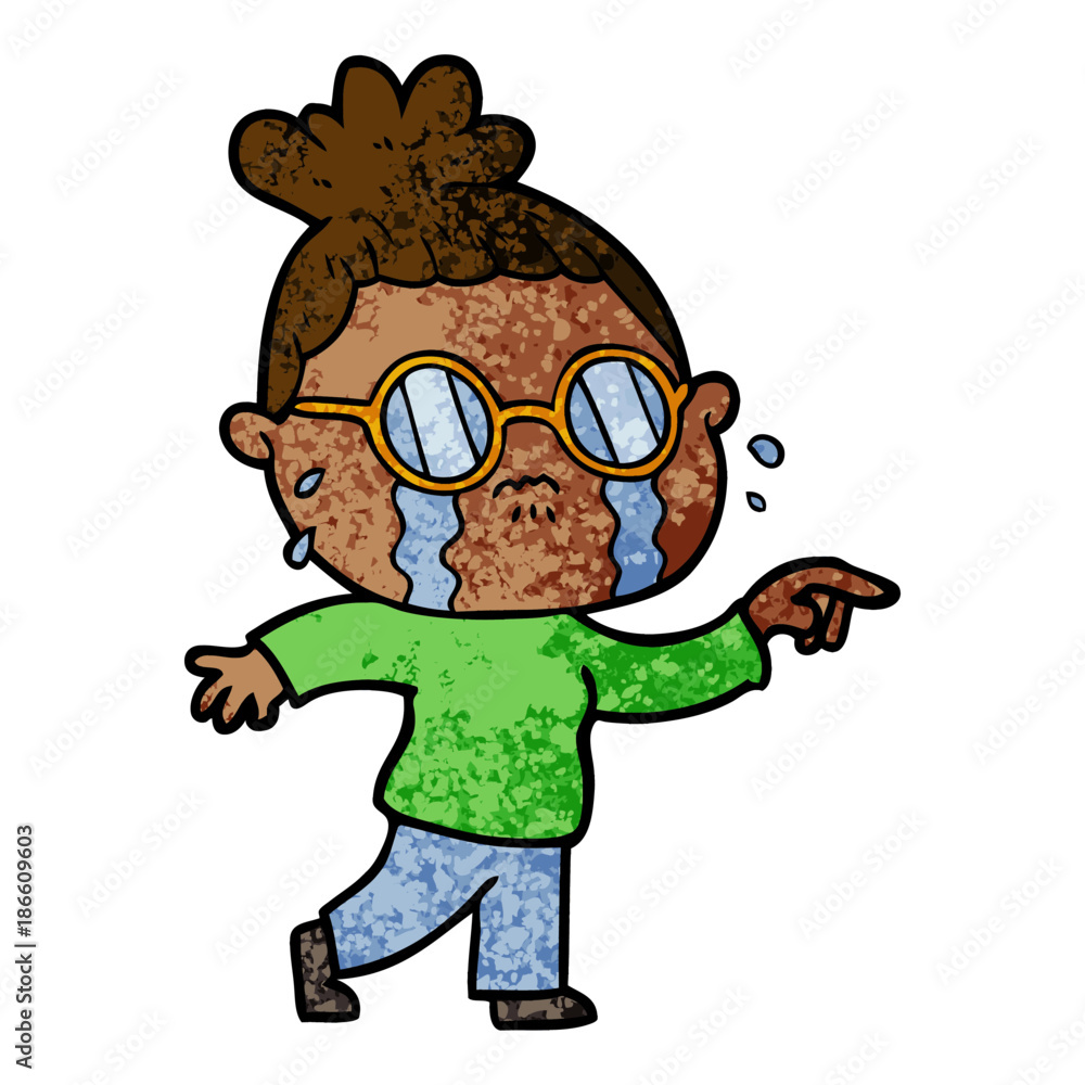 Obraz premium cartoon crying woman wearing spectacles