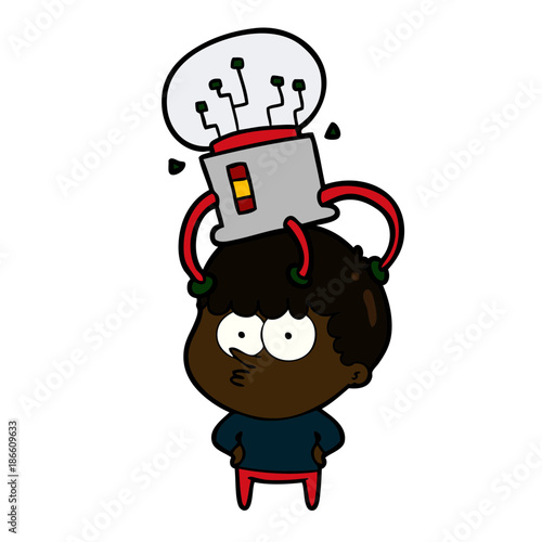 cartoon curious boy with neural link