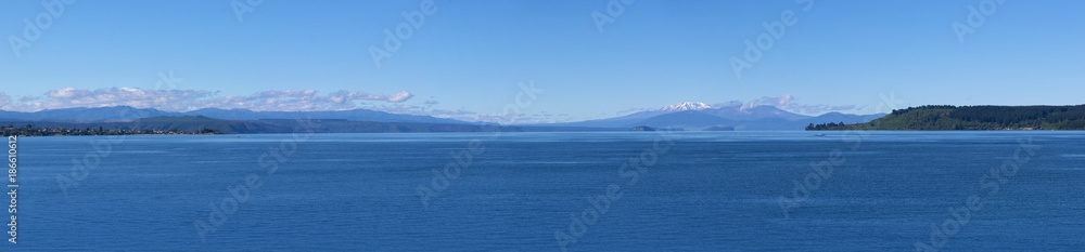 Lake Taupo and volcanoes panorama Lake Taupo and volcanoes panorama