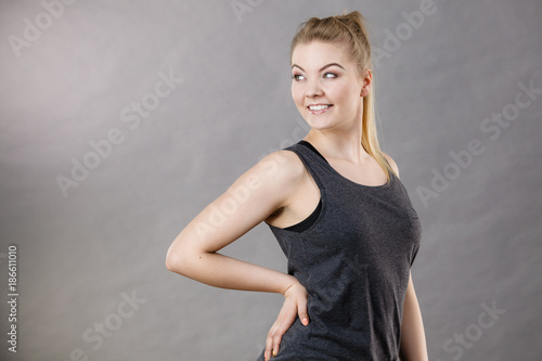 Happy woman wearing black tank top