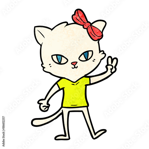 cute cartoon cat girl giving peace sign